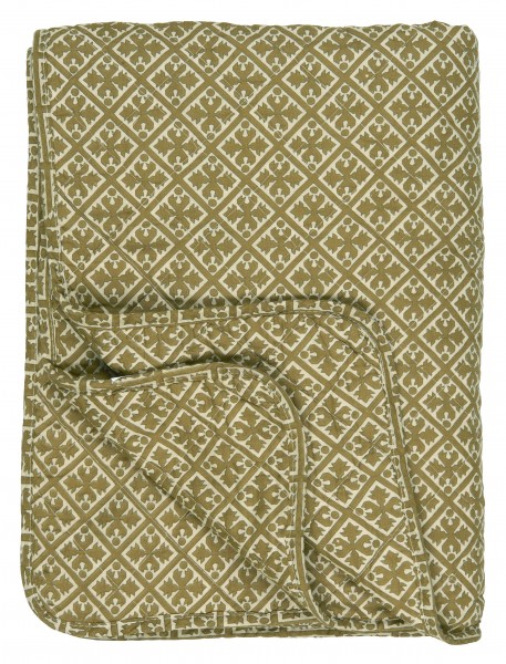 Decke Quilt Tagesdecke Überwurf Olivgrün Blockmuster 180x130cm Laursen 07976-29