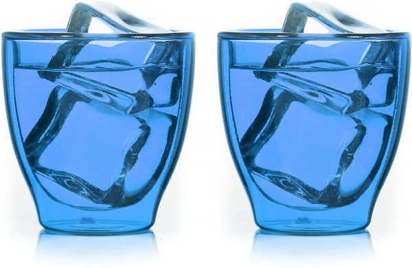 2 x Espresso / Schnapsglas Glas Thermoglas Doppelwandig 80ml Blau