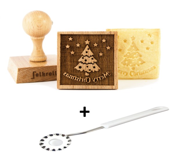 Folkroll Motiv Keksstempel Merry Christmas 5,5 x 5,5cm mit Teigrädchen 334799
