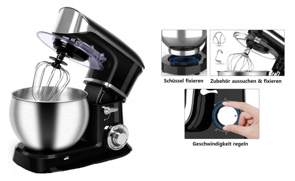 Küchenmaschine Rührmaschine 6,5L Fischer Schwarz FS 1800