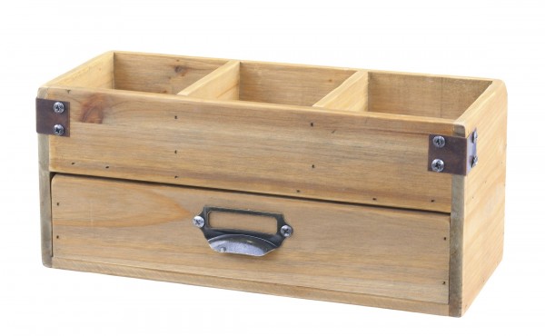 Kasten Schachtel Box Kiste Holz mit 3 Fächer 1 Schublade Chic Antique 41051200