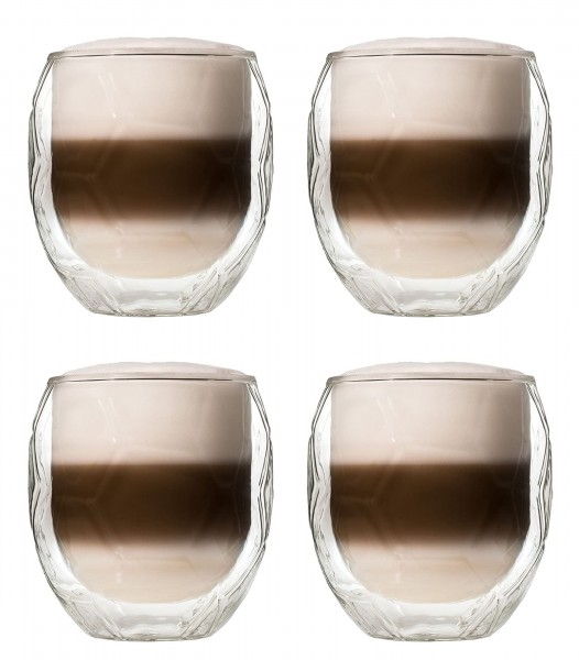4x Latte Macchiato Glas Kaffeeglas Fußball 350ml Thermoglas Doppelwandig