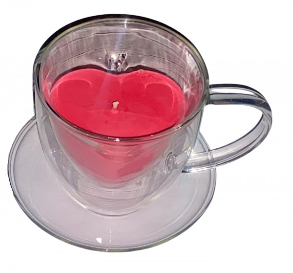 Kerze in Herz Tasse Doppelwandigem Glas mit Unterteller Rot