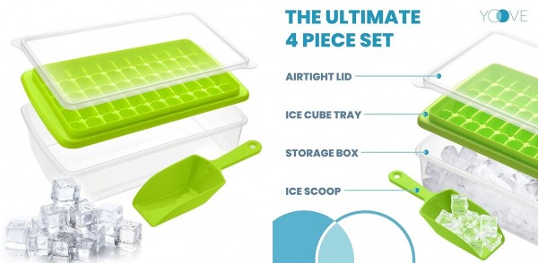Yoove Eiswürfelform Eiswürfelbehälter mit Deckel und Schaufel Grün