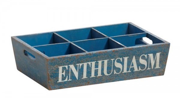 EJA - Tablett Blau mit 6 Fächer 1370903 Holzkiste Box Utensilienbox Holz Shabby