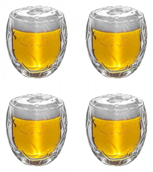 4x Bierglas Trinkglas Fußball 350ml Thermoglas Doppelwandig Schwebeefekt
