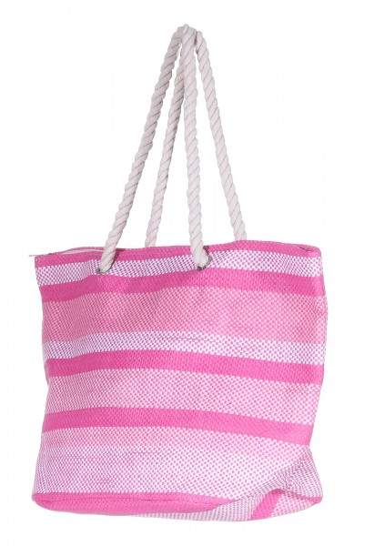 Silkroda - Tasche Pink Rosa Weiß gestreift Strandtasche Badetasche Umhängetasche