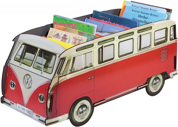 Werkhaus - Bücherbus VW Bulli Rot/Weiß, Bücherregal Spielzeugbox Box