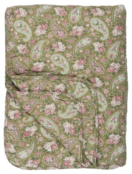 Decke Quilt Tagesdecke Überwurf Grün Rosa Blumen 180x130cm Ib Laursen 0727-00