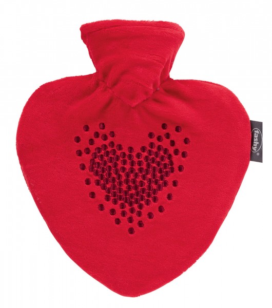 Wärmflasche Herzwärmflasche Herzform Bezug Herz Stickerei Rot 0,7L Fashy 6524