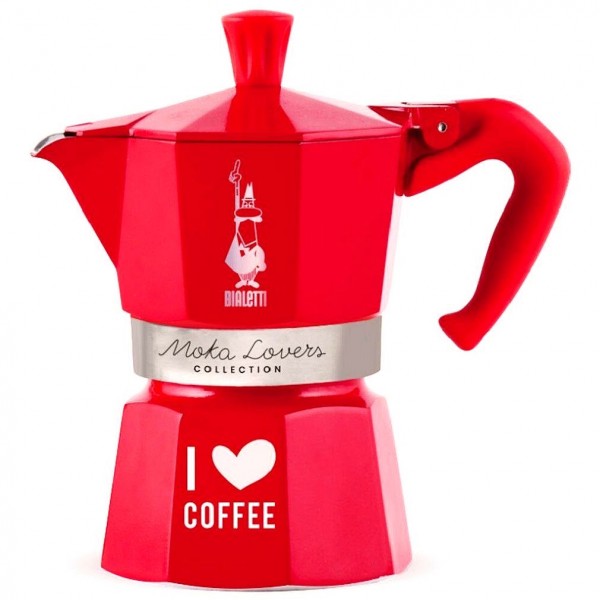 BIALETTI Espressokocher Moka Lovers I love coffee für 3 Tassen Rot