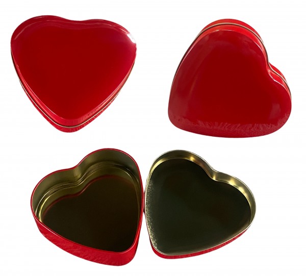 2x Herzdose Geschenkdose Dose Herz Herzform Rot Metall H3xL12xB12,5cm