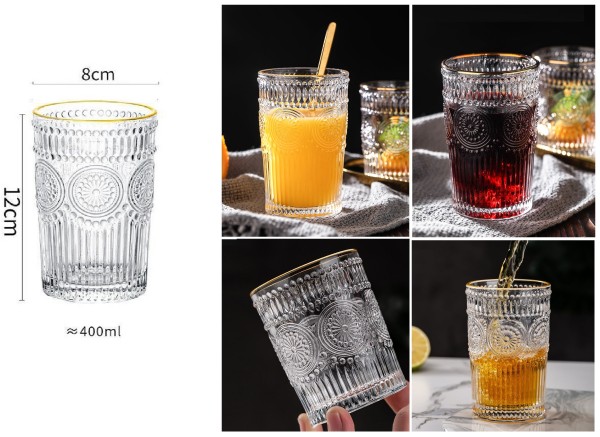 2 x Trinkglas Gläserset 400ml H 12cm Wasser, Cocktail, Whisky-Gläser G08