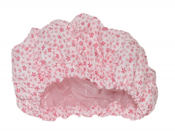 Fashy - Duschhaube weiß Blumen rosa 3628 Stoffhaube Folieninnenhaube