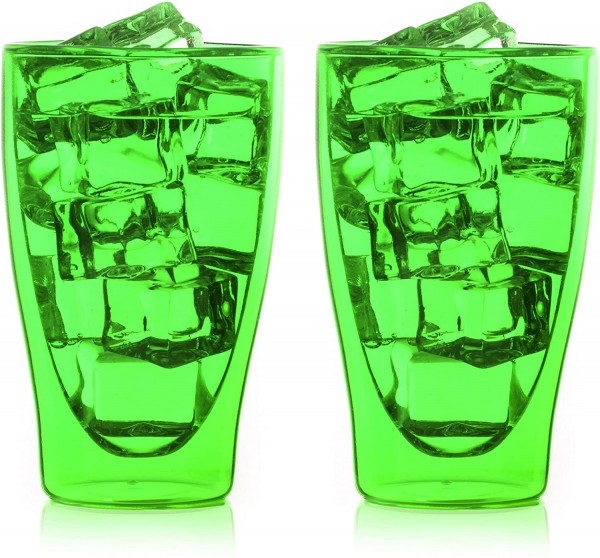 2 x Jumbo Tee -Kaffee Wasser Glas Eisbecher Thermoglas Doppelwandig 400ml Grün
