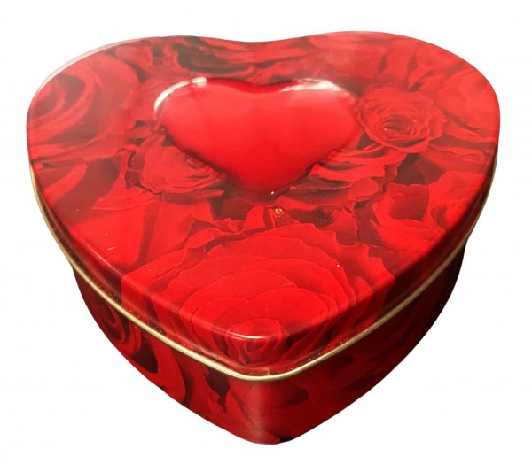 2x Herzdose Geschenkdose Dose Rot mit Rosendruck und Herz Metall H4xL11,5xB12cm
