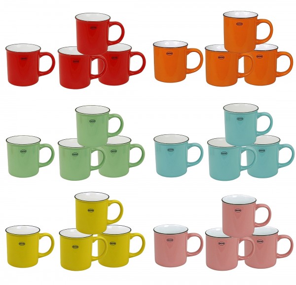 Tasse Kaffeetassen Teetassen 4&#039;er-Set 250ml Keramik Emaille Retro Cabanaz