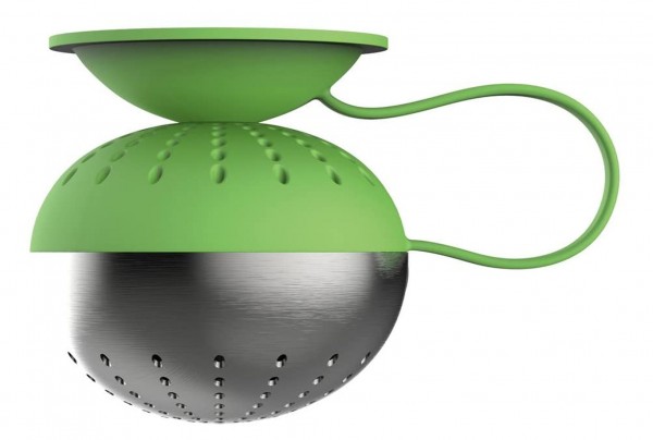Tee-Ei Teefilter Teesieb Teeball MAGNETISCH mit Saugnapf Edelstahl Silikon Grün