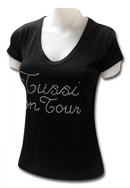 Tussi on Tour - T-Shirt Schwarz Größe XS mit Strass-Steinen und V-Ausschnitt