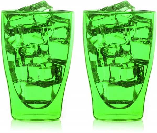 2 x Jumbo Tee -Kaffee Wasser Glas Eisbecher Thermoglas Doppelwandig 300ml Grün
