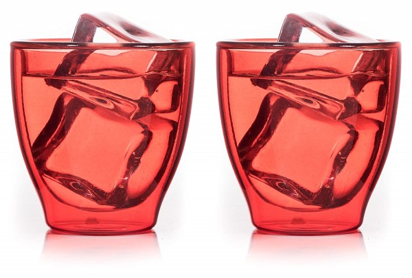 2 x Espresso / Schnapsglas Glas Thermoglas Doppelwandig 80ml Rot
