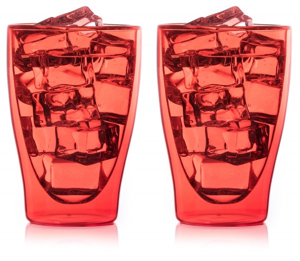2 x Jumbo Tee -Kaffee Wasser Glas Eisbecher Thermoglas Doppelwandig 300ml Rot