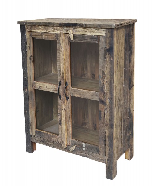 Chic Antique - Schrank Schränkchen Kommode aus altem Holz mit Glastüren 40047600