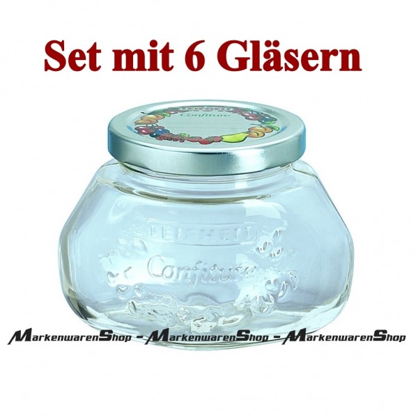 Leifheit 36003 Gelee-Glas 0,25 Liter - 6 Stück, Einkochglas, Einmachgläser