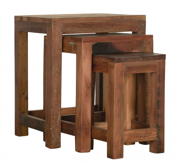 3er Set Hocker Beistelltisch Tisch Holz Alt Unika H 34 - 47cm Ib Laursen 2138-00