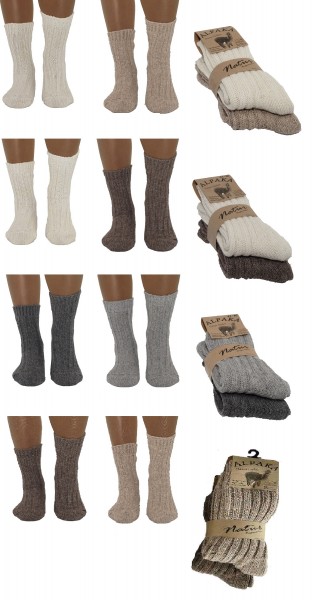 2 Paar Alpaka Winter Socken Schafswolle Wollsocken gestrickt Strümpfe 39-42