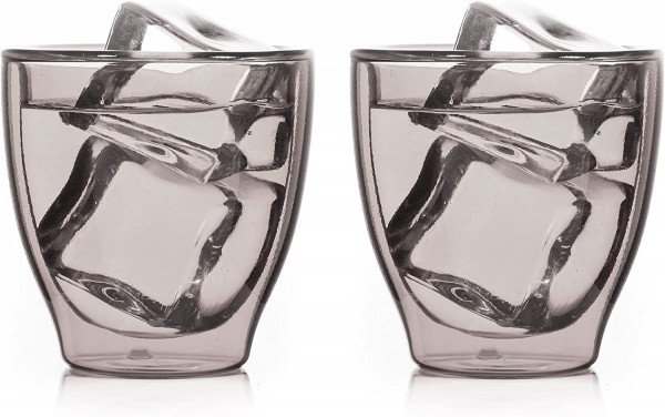 2 x Espresso / Schnapsglas Glas Thermoglas Doppelwandig 80ml Grau
