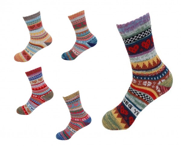 Hippie Style Bunte Socken Strümpfe 3 Paar Wollsocken Gr. 39-42