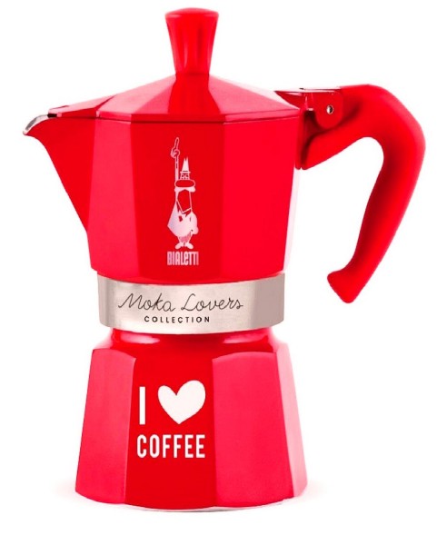 BIALETTI Espressokocher Moka Lovers I love coffee für 6 Tassen Rot