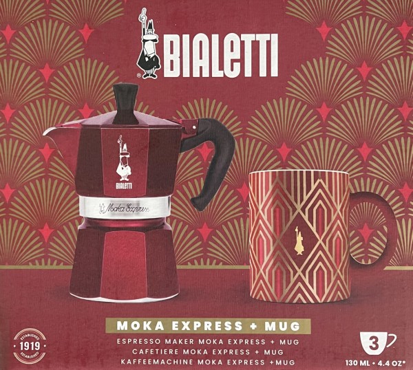 BIALETTI Moka Express Set für 3 Tassen mit Tasse Déco Glamour rot 9901