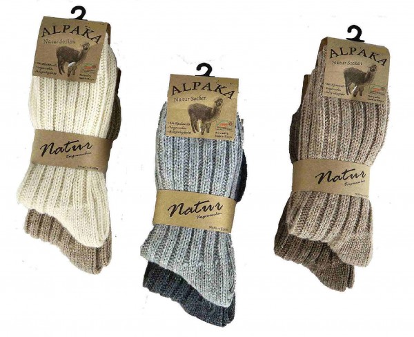 2 Paar Alpaka Socken Damen Herren Wollsocken Schafswolle gestrickt Strümpfe 39-42