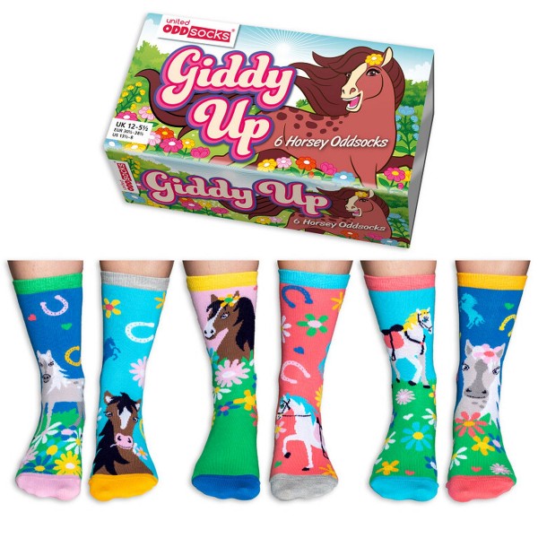 3 Paar Socken Strümpfe Kinder Mädchen Gr. 30,5 - 38,5 Giddy Up Pferde Oddsocks