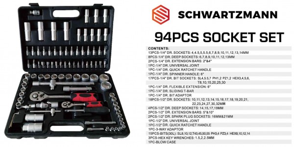 Schwartzmann Werkzeugkoffer Werkzeugset mit 94 Teile