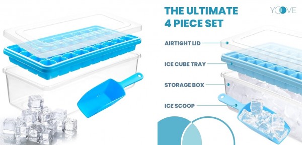 Yoove Eiswürfelform Eiswürfelbehälter mit Deckel und Schaufel Blau